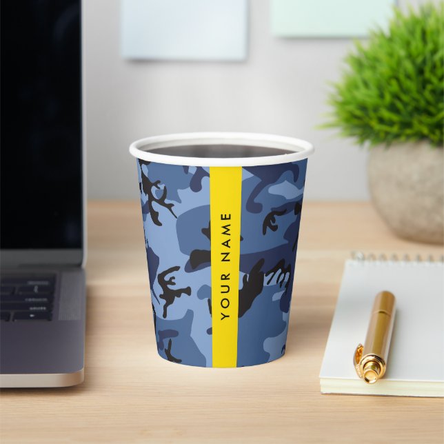Navy Blue Camouflage Your name Personalize Paper Cups (Insitu)