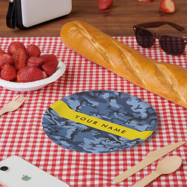Navy Blue Camouflage Your name Personalize Paper Plates (Picnic)