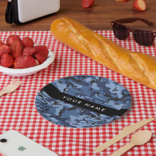Navy Blue Camouflage Your name Personalize Paper Plates