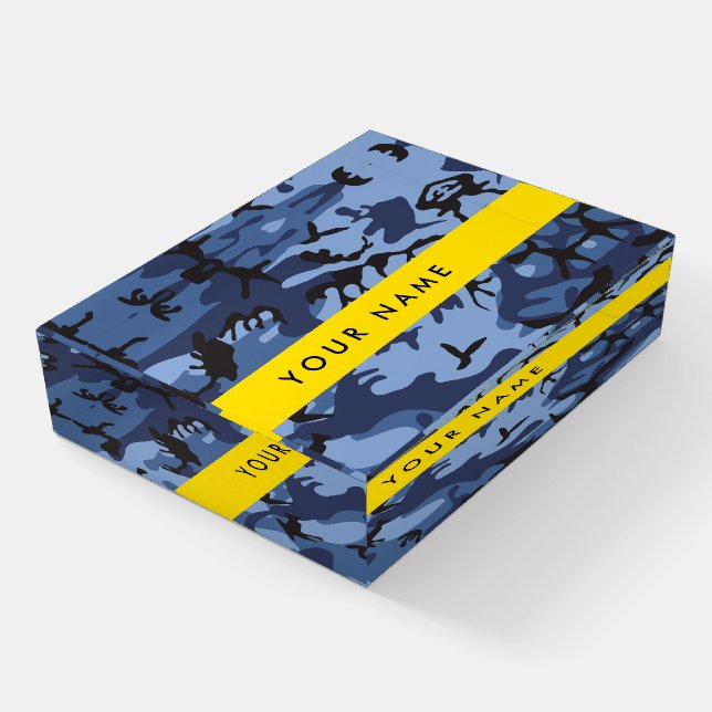 Navy Blue Camouflage Your name Personalize Paperweight (Angled)