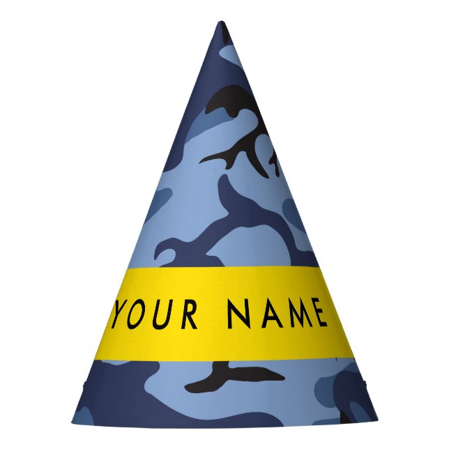 Navy Blue Camouflage Your name Personalize Party Hat (Front)