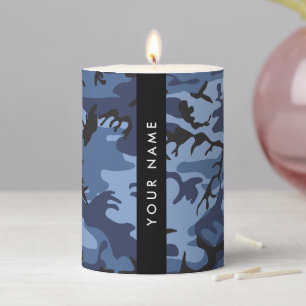 Navy Blue Camouflage Your name Personalize Pillar Candle