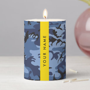 Navy Blue Camouflage Your name Personalize Pillar Candle