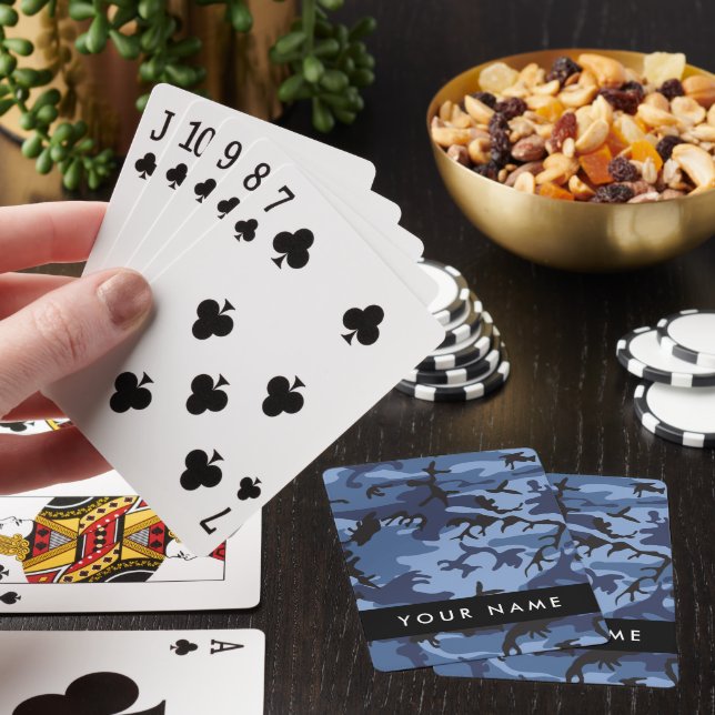 Navy Blue Camouflage Your name Personalize Poker Cards (In Situ)