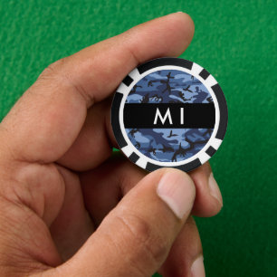 Navy Blue Camouflage Your name Personalize Poker Chips
