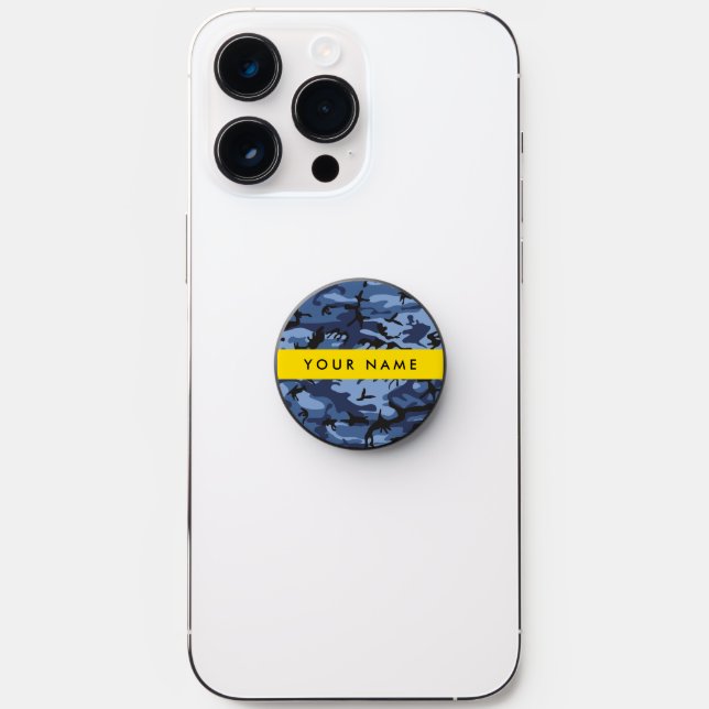 Navy Blue Camouflage Your name Personalize PopSocket (Front)