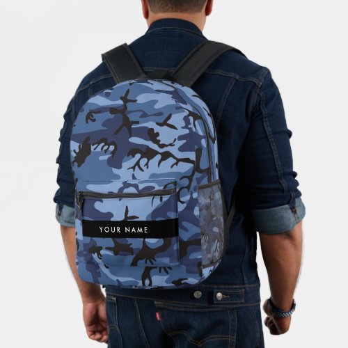 Navy Blue Camouflage Your name Personalize Printed Backpack