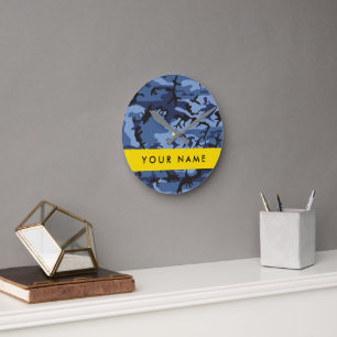 Navy Blue Camouflage Your name Personalize Round Clock