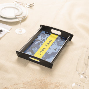 Navy Blue Camouflage Your name Personalize Serving Tray