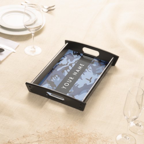 Navy Blue Camouflage Your name Personalize Serving Tray