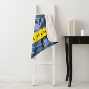 Navy Blue Camouflage Your name Personalize Sherpa Blanket