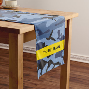 Navy Blue Camouflage Your name Personalize Short Table Runner