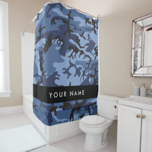 Navy Blue Camouflage Your name Personalize Shower Curtain