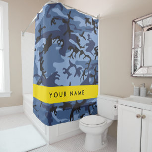 Navy Blue Camouflage Your name Personalize Shower Curtain