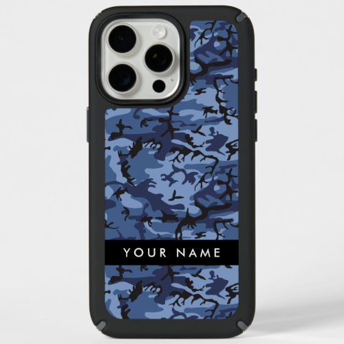 Navy Blue Camouflage Your name Personalize iPhone 15 Pro Max Case