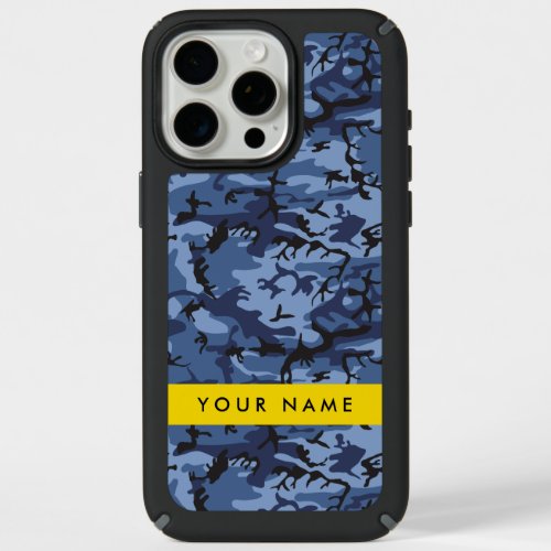 Navy Blue Camouflage Your name Personalize iPhone 15 Pro Max Case