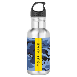 Navy Blue Camouflage Your name Personalize Stainless Steel Water Bottle