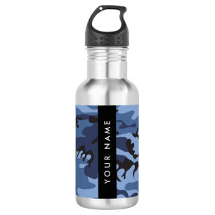 Navy Blue Camouflage Your name Personalize Stainless Steel Water Bottle