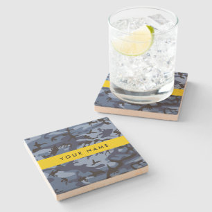 Navy Blue Camouflage Your name Personalize Stone Coaster