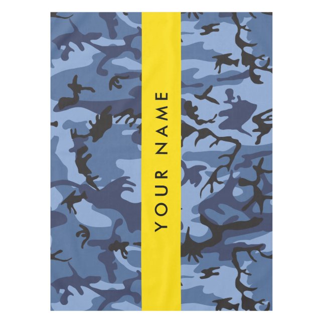Navy Blue Camouflage Your name Personalize Tablecloth (Front)