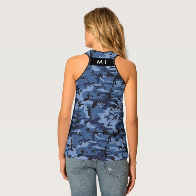 Navy Blue Camouflage Your name Personalize Tank Top (Back Full)