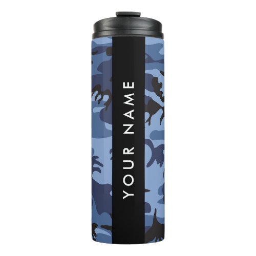 Navy Blue Camouflage Your name Personalize Thermal Tumbler