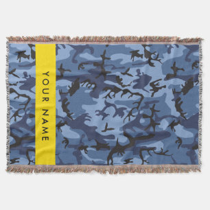 Navy Blue Camouflage Your name Personalize Throw Blanket