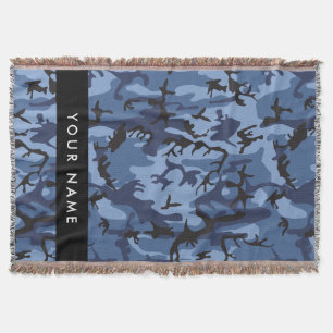 Navy Blue Camouflage Your name Personalize Throw Blanket
