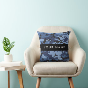 Navy Blue Camouflage Your name Personalize Throw Pillow