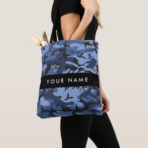 Navy Blue Camouflage Your name Personalize Tote Bag
