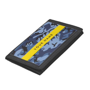 Navy Blue Camouflage Your name Personalize Tri-fold Wallet