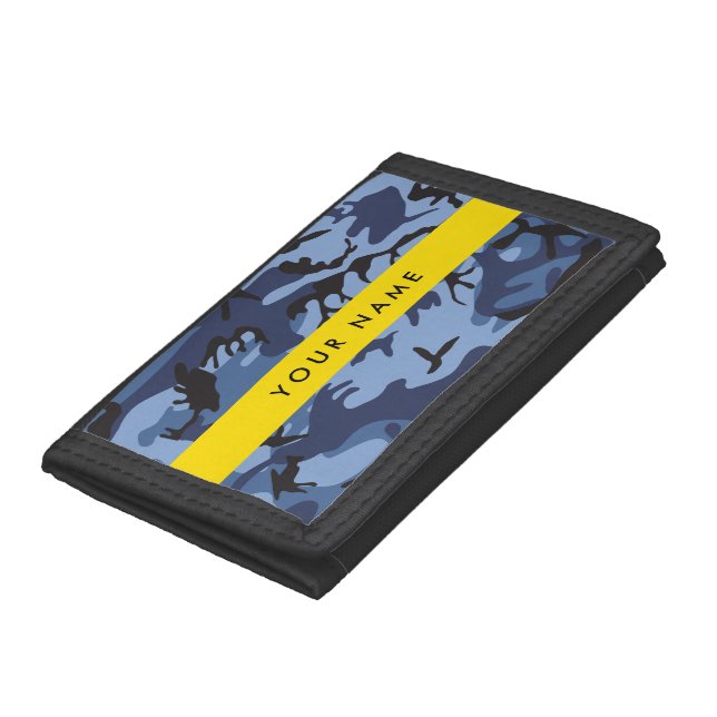 Navy Blue Camouflage Your name Personalize Trifold Wallet (Bottom)
