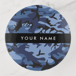 Navy Blue Camouflage Your name Personalize Trinket Tray