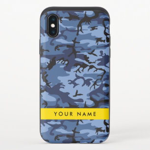 Navy Blue Camouflage Your name Personalize iPhone XS Slider Case