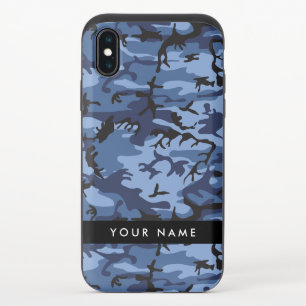 Navy Blue Camouflage Your name Personalize iPhone XS Slider Case