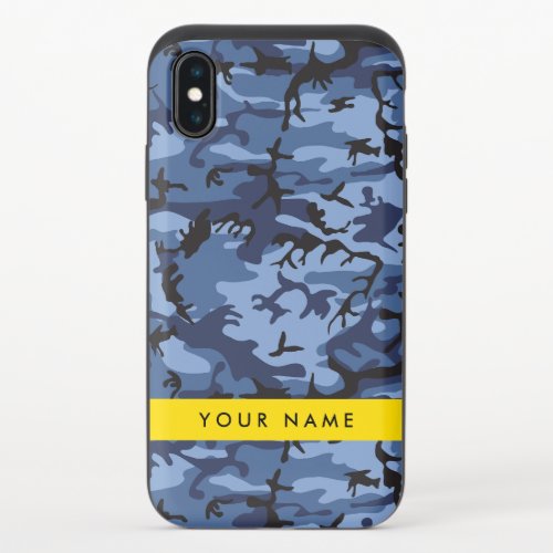 Navy Blue Camouflage Your name Personalize iPhone XS Slider Case