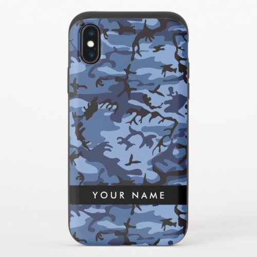 Navy Blue Camouflage Your name Personalize iPhone XS Slider Case