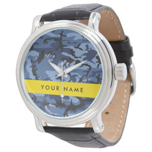 Navy Blue Camouflage Your name Personalize Watch