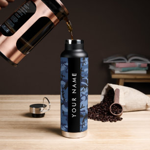 Navy Blue Camouflage Your name Personalize Water Bottle