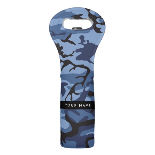 Navy Blue Camouflage Your name Personalize Wine Bag