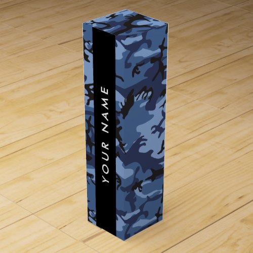 Navy Blue Camouflage Your name Personalize Wine Box