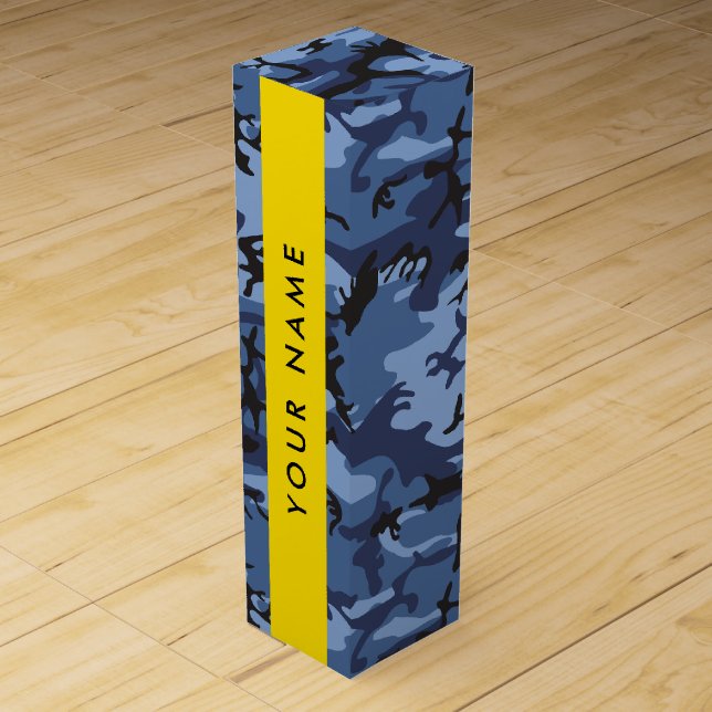 Navy Blue Camouflage Your name Personalize Wine Box (Front)