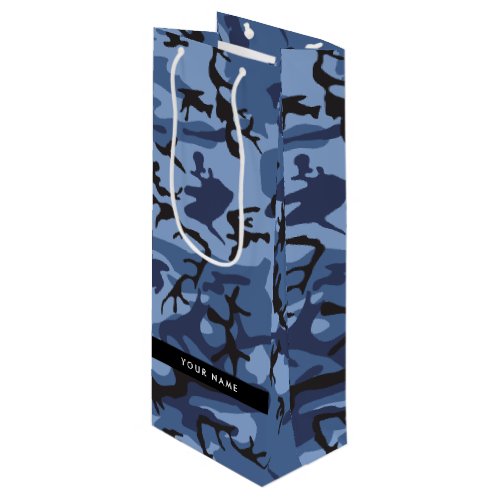 Navy Blue Camouflage Your name Personalize Wine Gift Bag