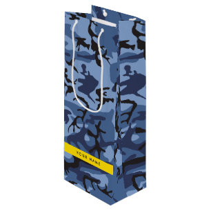 Navy Blue Camouflage Your name Personalize Wine Gift Bag