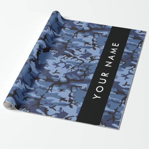 Navy Blue Camouflage Your name Personalize Wrapping Paper