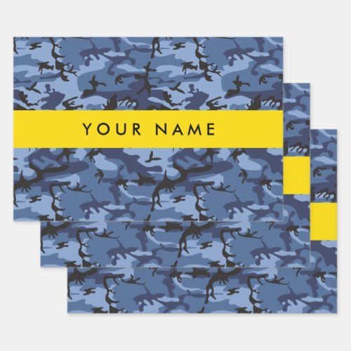 Navy Blue Camouflage Your name Personalize Wrapping Paper Sheets