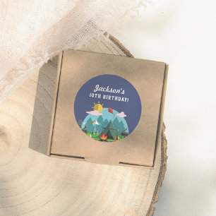 Navy Blue Camping Birthday Party Classic Round Sticker