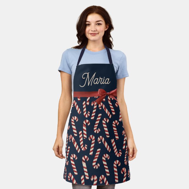 Navy Blue Candy Canes Apron (Worn)