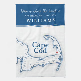 Navy Blue Cape Cod Map New Home Kitchen Towel