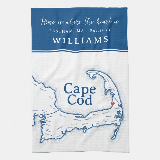 Navy Blue Cape Cod Map New Home Kitchen Towel (Vertical)